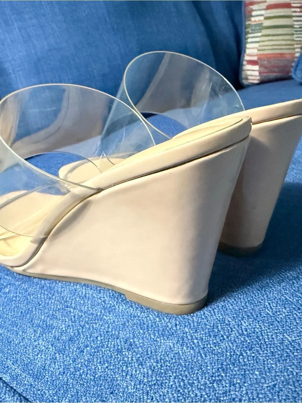 Sincerely Jules Nude Clear Strap Wedge Sandals